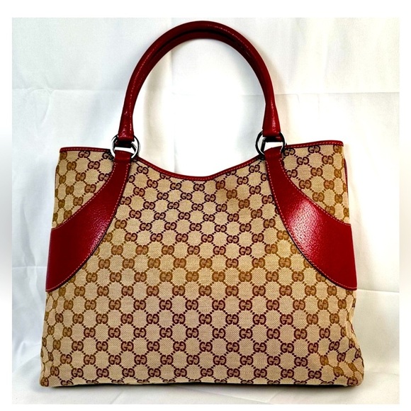 Gucci vintage Red and Brown Monogram Tote Bag - Picture 1 of 10